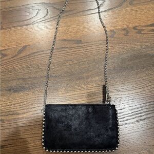 ZARA Black Suede Crossbody Bag with Silver Chain and Studs Worn Once